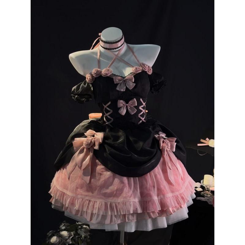 ロリータ jsk ワンピース 可愛い プリンセスドレス お姫様 Lolita ロリータ服 リボン 黒 可愛い アイドル衣装 コスチューム コスプレ衣装 文化祭 学園祭_2