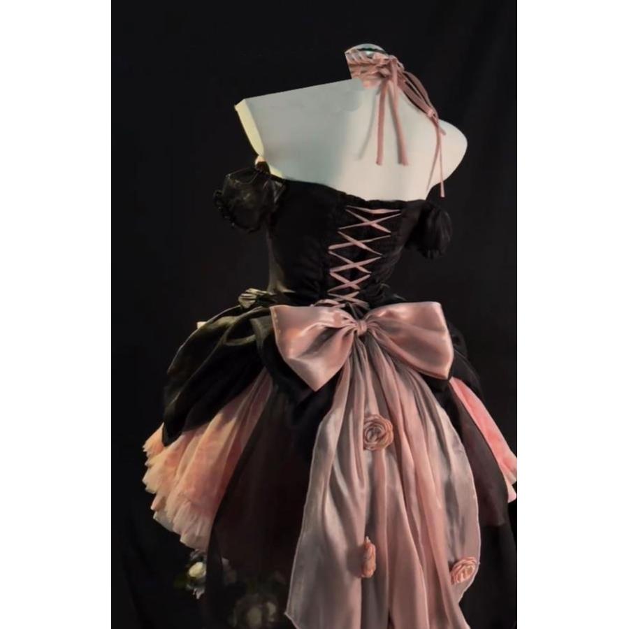 ロリータ jsk ワンピース 可愛い プリンセスドレス お姫様 Lolita ロリータ服 リボン 黒 可愛い アイドル衣装 コスチューム コスプレ衣装 文化祭 学園祭_5