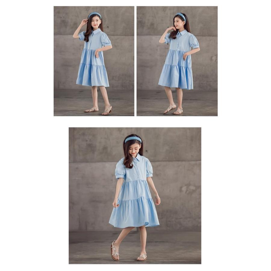 シャツワンピース キッズ キッズワンピース 半袖 女の子 発表会