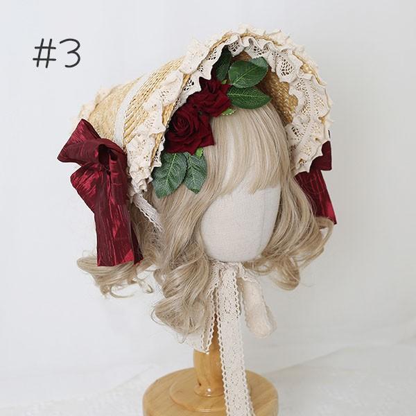 ストローハット クラシカルハット ロリィタ ロリータボンネット レース