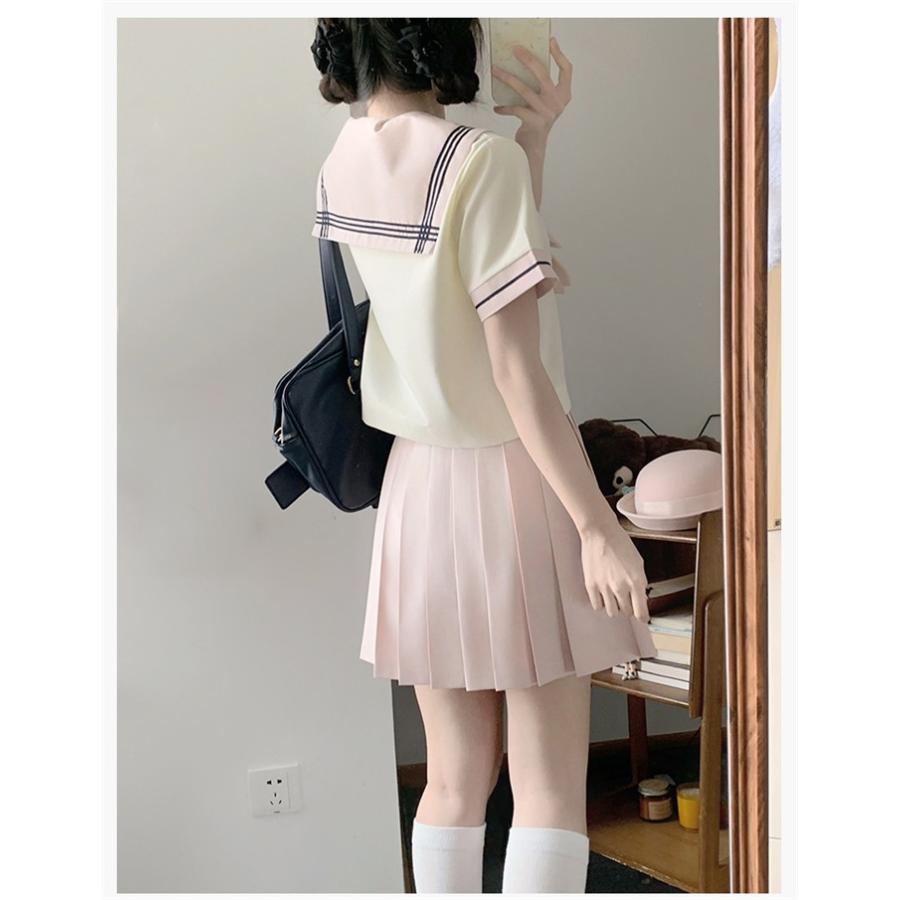セーラー服 制服 上下セット スカート ベージュ ピンク ネイビー