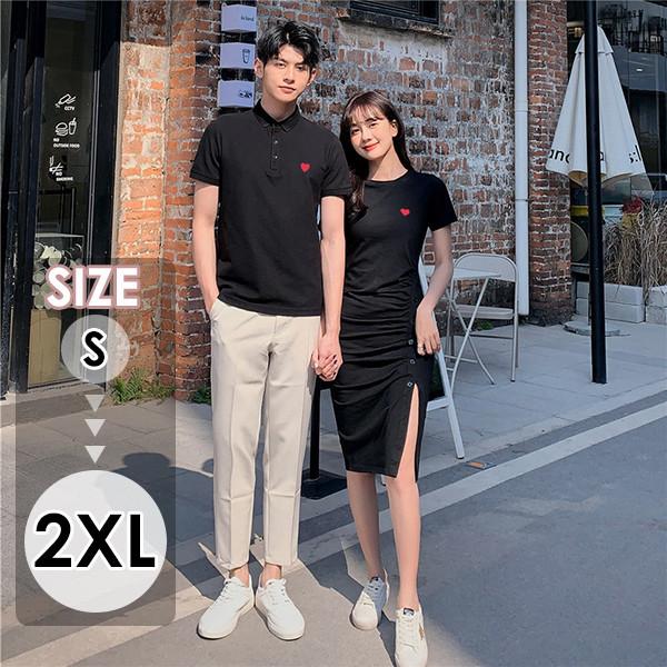 ペアルック Tシャツ カップル ワンピース 半袖 ペア 可愛い ハート柄 着痩せ 韓国風 綿 新婚旅行  ご夫婦 お誕生日 プレゼント