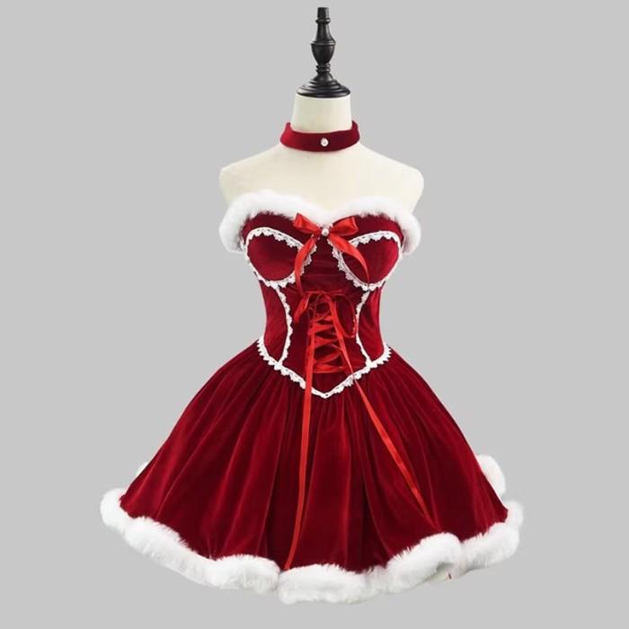 サンタコス クリスマス コスプレ フード付き ケープ ベロア ワンピース
