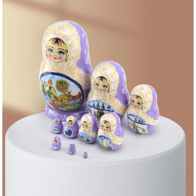 木製マトリョーシカ・ロシア雑貨・手描き・民芸・人形・細密画・民話
