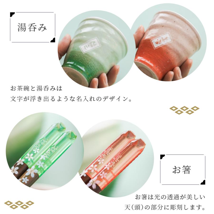 名入れ 美濃焼 夫婦箸＆茶碗&湯呑セット ペア食器 セット 食洗機OK