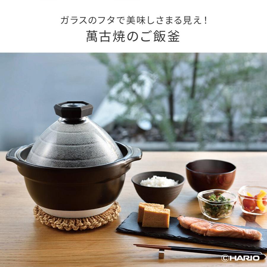 HARIO（ハリオ） 土鍋 ご飯釜 ご飯鍋 フタがガラスのご飯釜 2合 3合