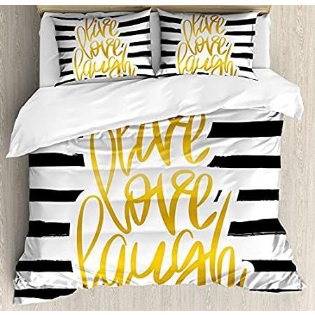 高い品質 Ambesonne Live Laugh Love 掛け布団カバーセット ロマンチックデザイン 手描きストライプとカリグラフィックテキスト付き 装飾寝 新版 Esg Football Net