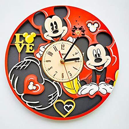 品質が完璧 Wood of Made Clock Wall Mouse Mickey Painted 7ArtsStudio - Beau and Perfect 掛け時計、壁掛け時計