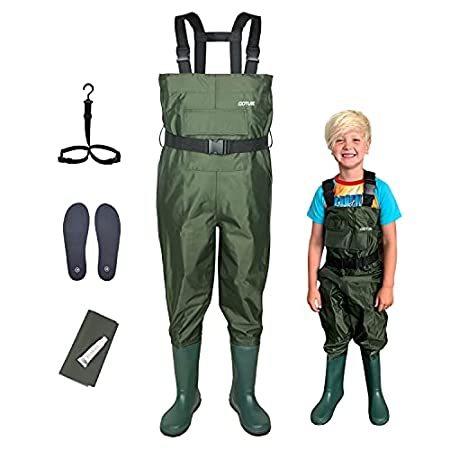 在庫あり 即納 Goture 子供用チェストウェーダー 軽量で通気性のある丈夫なポリ塩化ビニル製 幼児と子供用 アーミーグリーン 防水ヒップ ウェーダー 男の子と女 超激安 Turningheadskennel Com