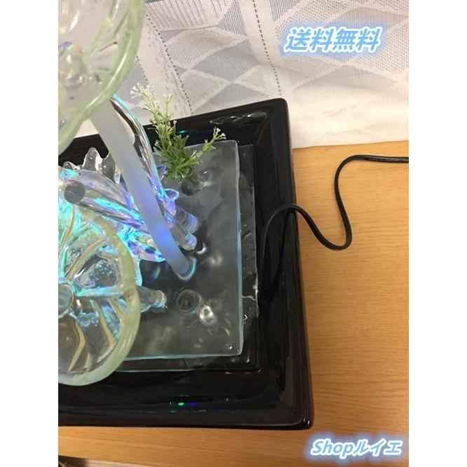 セール)【送料無料】風水回転する球ガラス 陶器製（黒色台） LEDライト