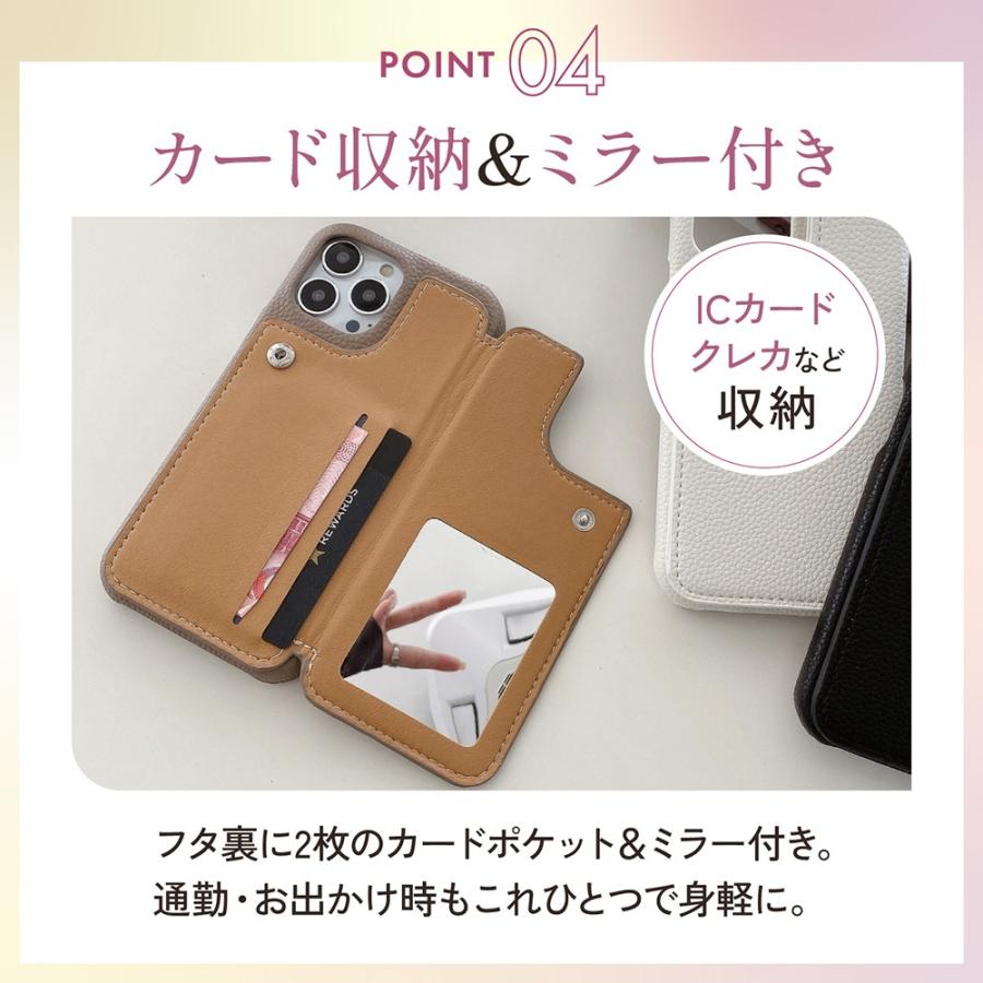 iphone16ケース カード収納 背面 iphone16pro ミラー付き