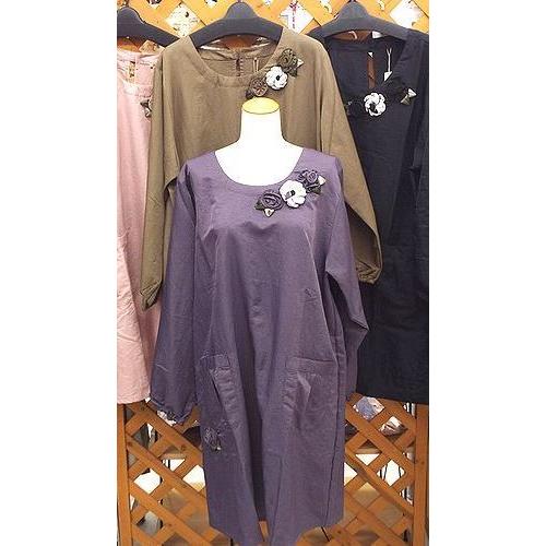 ナイロン 花モチーフ かっぽう着 背開きタイプ エプロン 割烹着