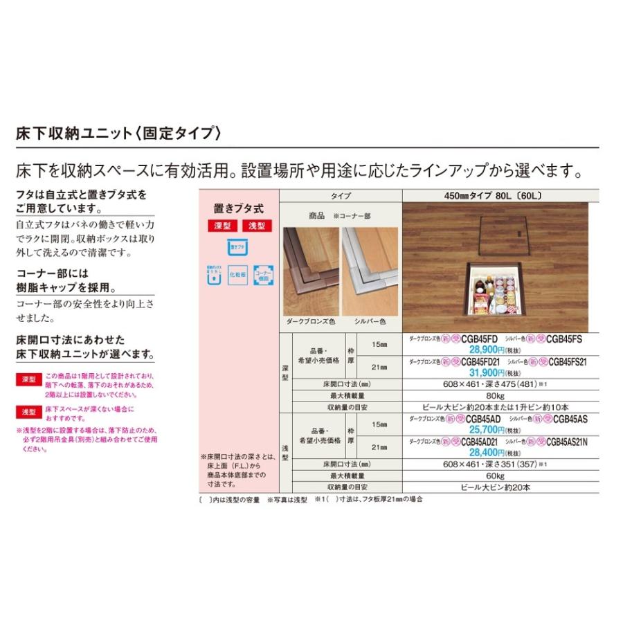 パナソニック　床下収納　置きブタ式・深型(枠厚:21mm・450mmタイプ 80L)