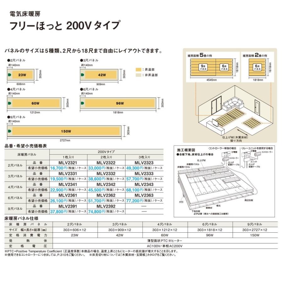 パナソニック　床暖房フリーほっと　単相200Vタイプ(4尺パネル・3枚入り)【MLV2343】｜shopsz