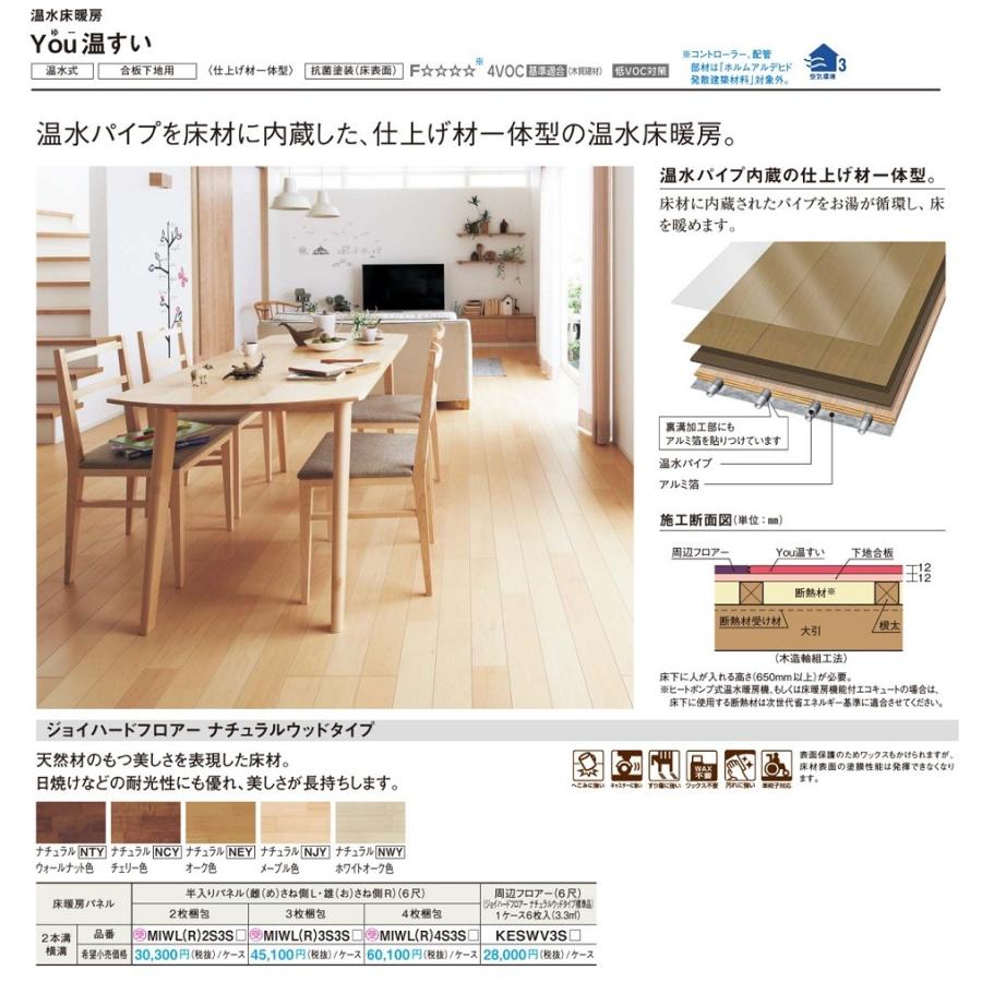 パナソニック　温水床暖房You温すい　ジョイハードフロアー　ナチュラルウッドタイプ2本溝(横溝)・半入りパネル(雄側(R)・6尺/2枚梱包)【MIWR2S3S□】