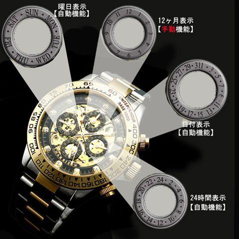 J.HARRISON 多機能両面フルスケルトン自動巻き腕時計 JH-003 GB : shop 