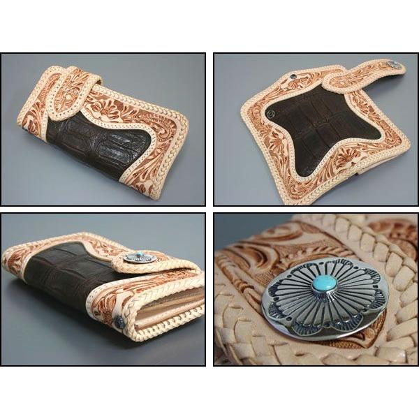 特典つき GODANE ゴダン 最高級本クロコ＆カービング＆ターコイズ・シルバーチェーンウォレット/長財布 あすつく 