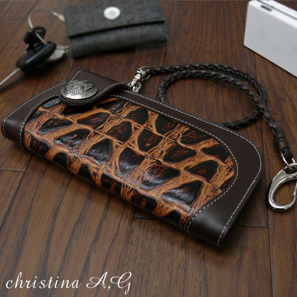 訳あり christina A.G クロコ型押し長財布 ウォレットロープ付 イタリアンブランド　AG-153 あすつく | 