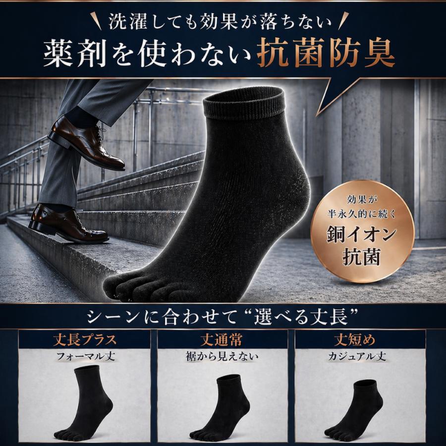 5本指ソックス メンズ 奇跡の靴下 繊維から抗菌 防臭 五本指 靴下 薄手 銅イオン生地 さらさら生地 ハーフ スポーツ ビジネス 綿 黒 |  | 09