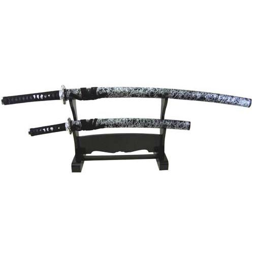 模造刀 美術刀 黒銀雲 大刀・小刀セット 掛け台なし