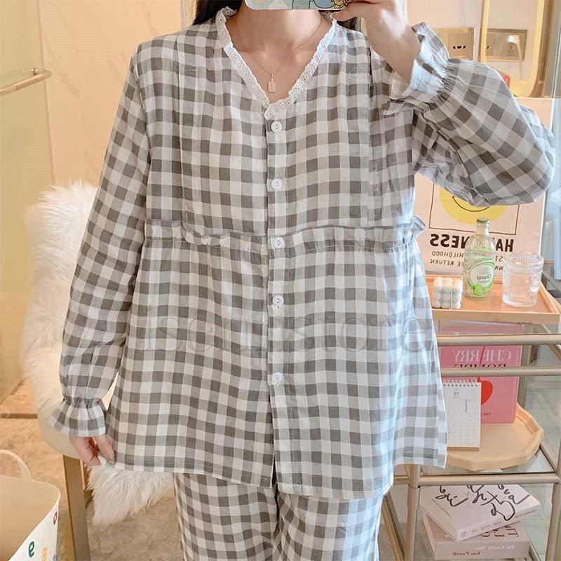 授乳パジャマ マタニティ 春夏 前開き ス 授乳口付き ウエスト