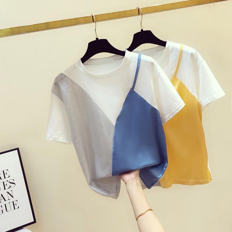 Tシャツ カットソー キャミソールを重ねたようなユニークデザイン 半袖 カジュアル 夏コーデ お出かけ デート ママ会 Spintheearth 通販 Yahoo ショッピング