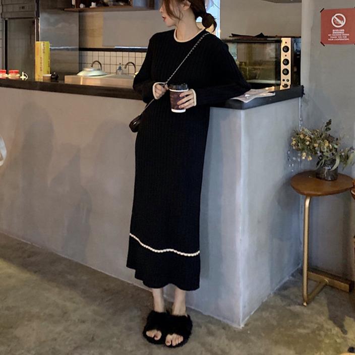 ワンピース ニットワンピース ロングワンピース Iライン フィット ラウンドネック 長袖 リブニット 秋 冬 カジュアルコーデ Spintheearth 通販 Yahoo ショッピング