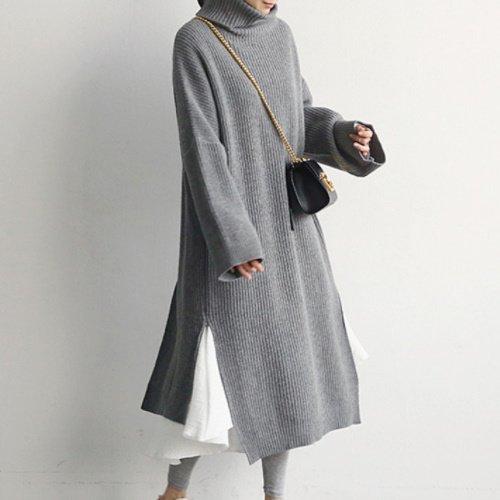 タートルネックワンピース 長袖 ワンピース レディース スリット 秋 冬 デート服 オフィス 女子会 Spintheearth 通販 Yahoo ショッピング