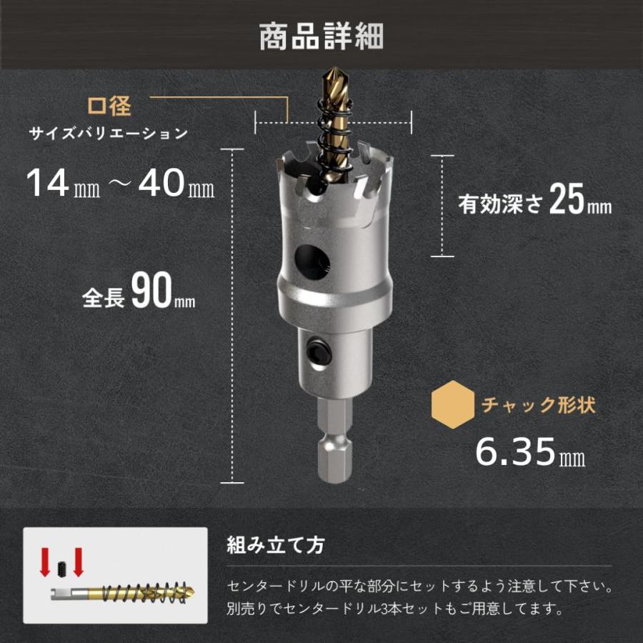 インパクトドライバー用 】【22mm】超硬 ステンレス ホールソー 六角軸