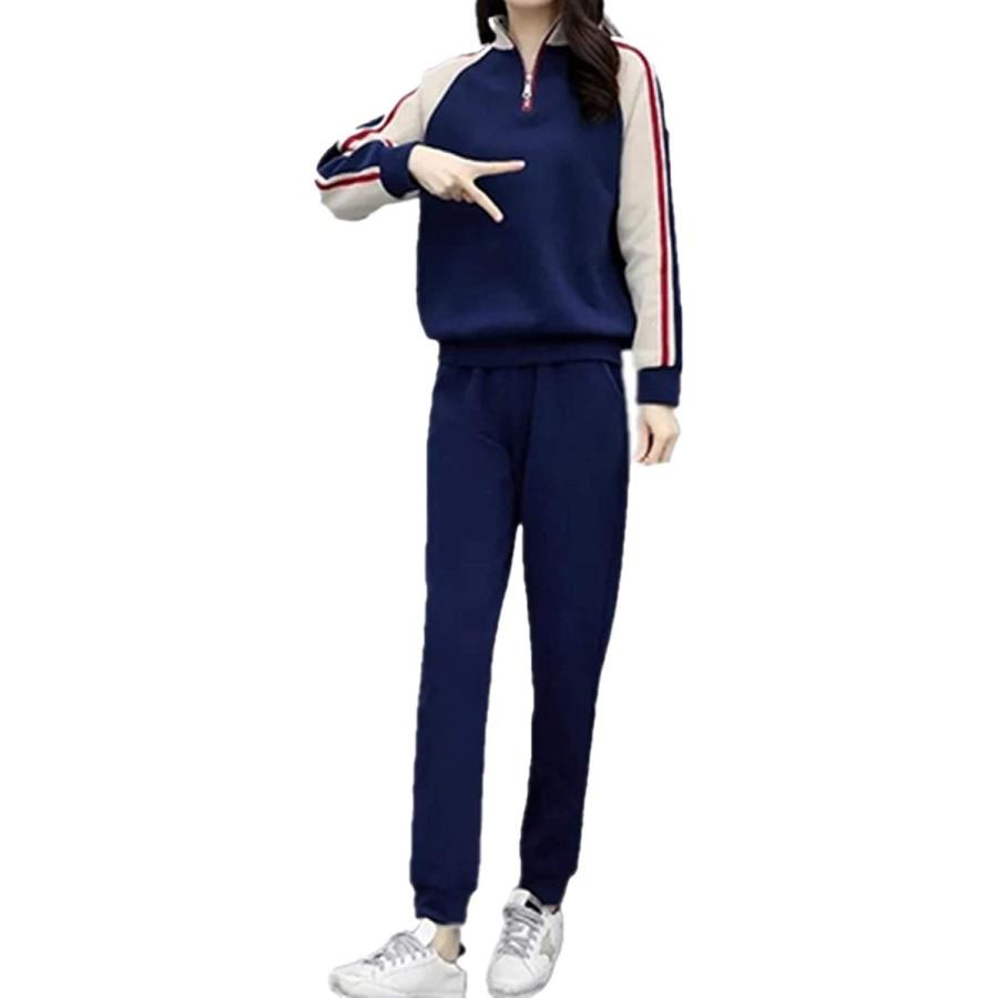 ジャージ レディース Xl ジム セットアップ ダークブルー トレーニング フィットネス 上下セット 春 韓国 ３サイズ 人気ブランド新作豊富 上下セット