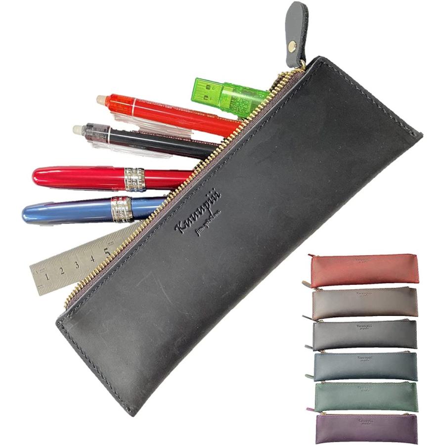 青 ペンケース おしゃれ ケース シンプル スリム ペン メンズ レザー 人気のペンケース 大人 筆箱 革 高級 おまけ付 おしゃれ
