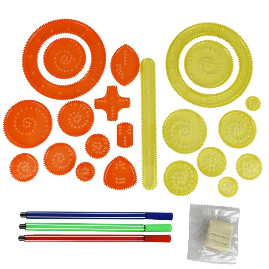 975円 送料無料 即納 お絵描き 定規セット デザイン定規 図面テンプレート 製図 カラーペン付き 円 幾何学 模様 プレート 文房具 22点セット