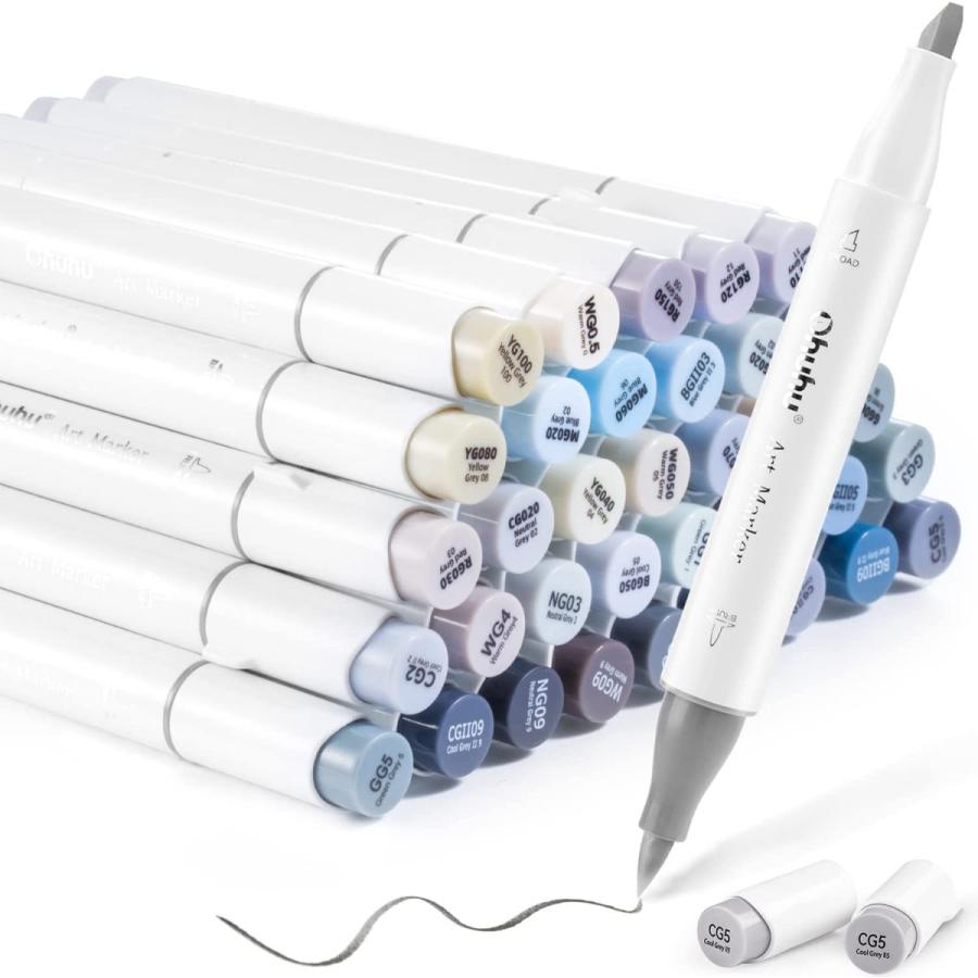 1244円 新到着 Ohuhu イラストマーカー 36色 グレー系 筆 太字 グレーマーカー 筆先 デザイン 手帳 イラスト ブレンダーペン付き アルコール