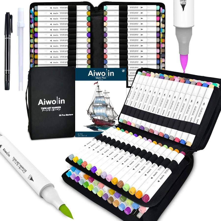 13円 超ポイントアップ祭 マーカーペン 薄色 色90本イラストマーカー アルコールマーカー 筆 太字 ブレンダーペン付き 画材 色塗り 塗る絵 カード Diy 子供 大人