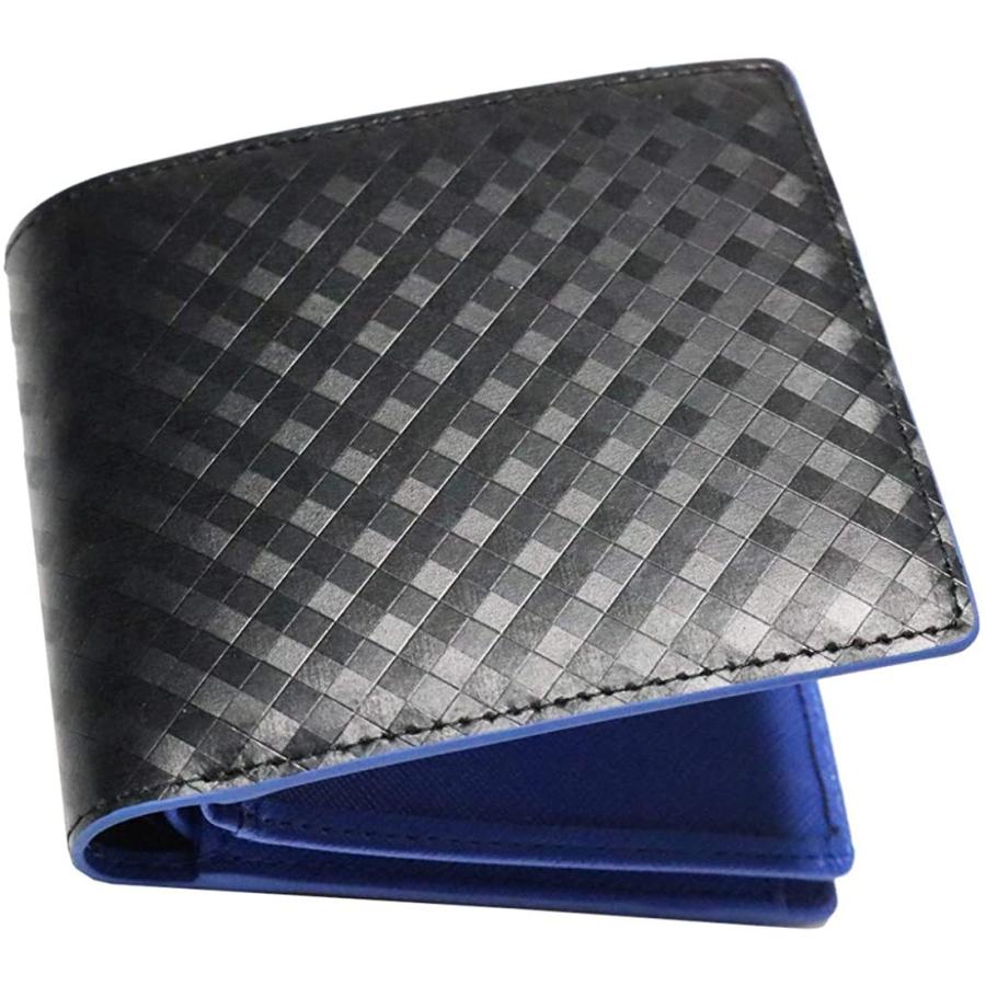 ブラック ブルー 二つ折り財布 エコ 折りたたみバッグ メンズ 財布 カーボンレザー 本革 財布 レザー 二つ折り レザー 薄型 サイフ ブランド おりたたみ ふた 大容量 ショップy858 ファスナーなし