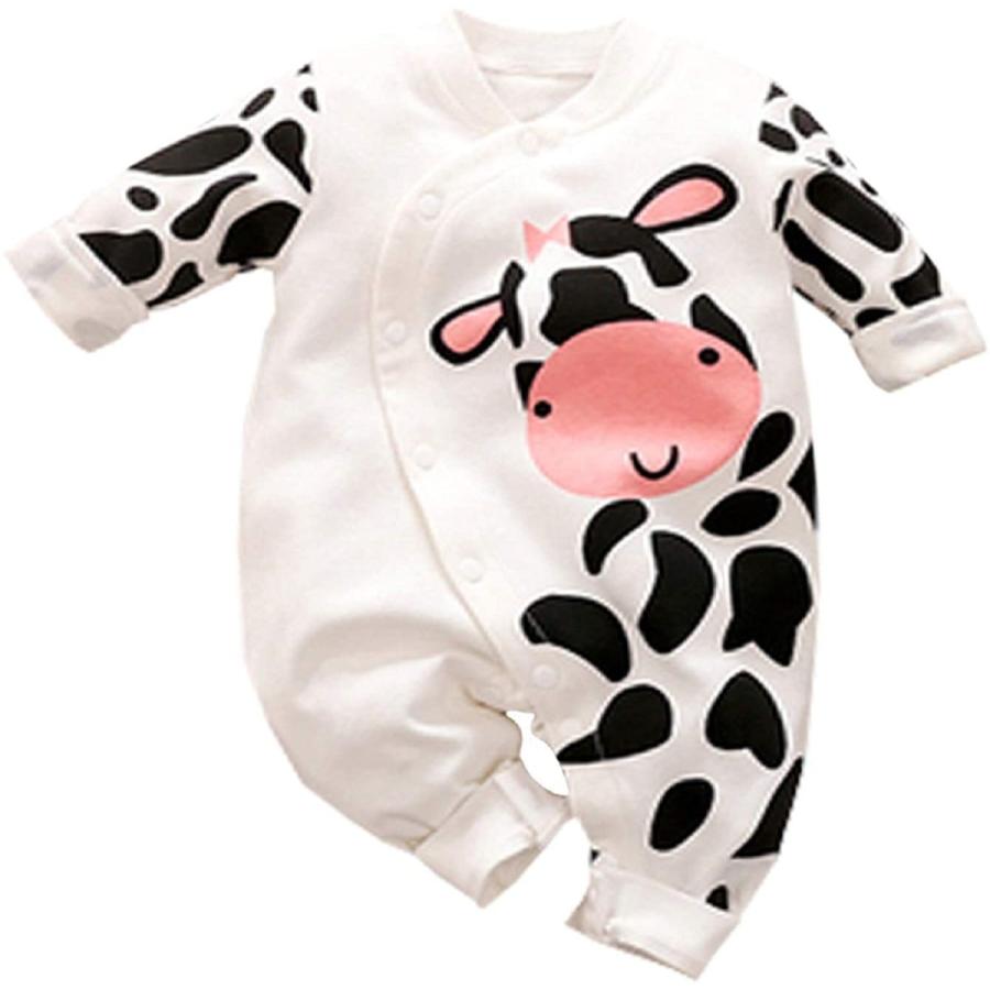 Junneng 赤ちゃん ロンパース 長袖 カバーオール ベビー服 前開き 肌着 動物柄 可愛い 男の子 女の子 春 秋 冬 ベビーパジャマ 乳牛 6 登場