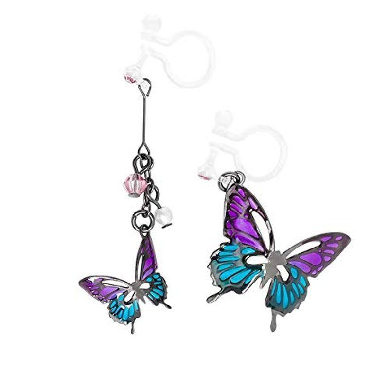 ファッション ベルギー製 Stunner 和風 蝶 非対称 手作 り油滴エナメル 神秘的な色の蝶 ゆれる可愛 手作り イヤリング ピアス ブラック Qqlhveme0p Shahjahanmosque Org Uk