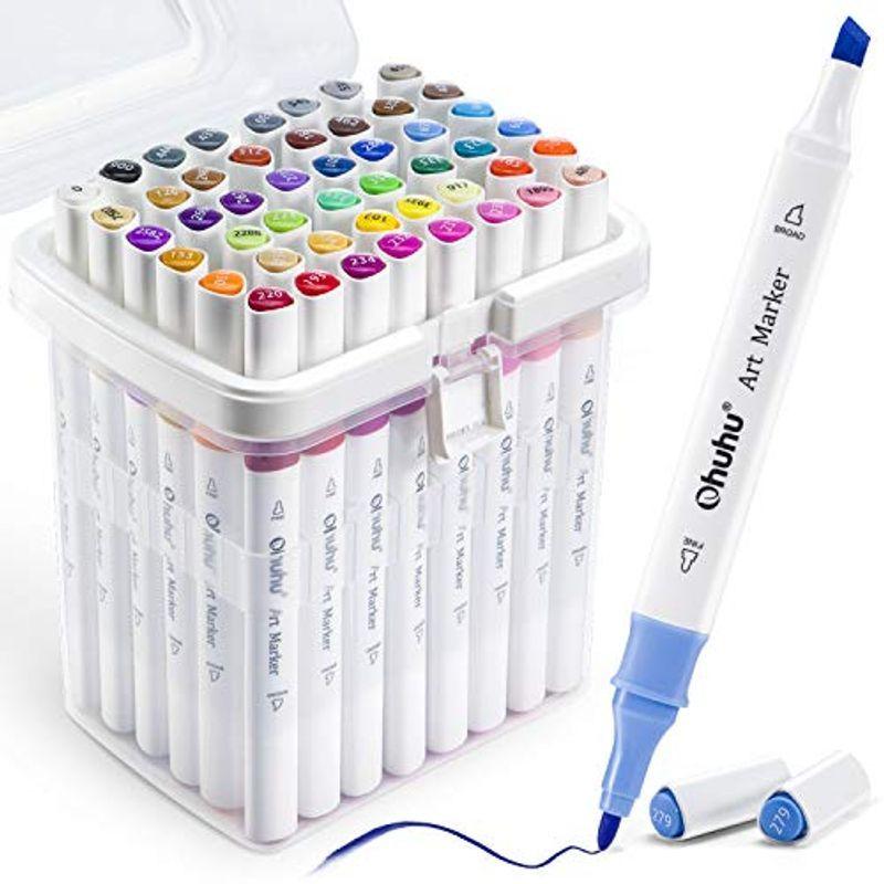 Ohuhu イラストマーカー 48色 初心者セット 太めと細め 硬筆 マーカーペン 子供 ブレンダーペン含み アルコールマーカー コミック用 正規代理店