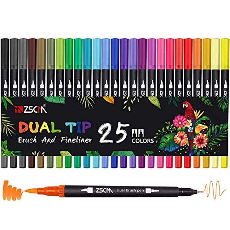 Zscmイラストペン 25色 ふで 極細 ぺんてる 水性 カラーペン セット アートマーカーペン 水彩毛筆 鮮やか 水性ペン コピックペン でおすすめ アイテム