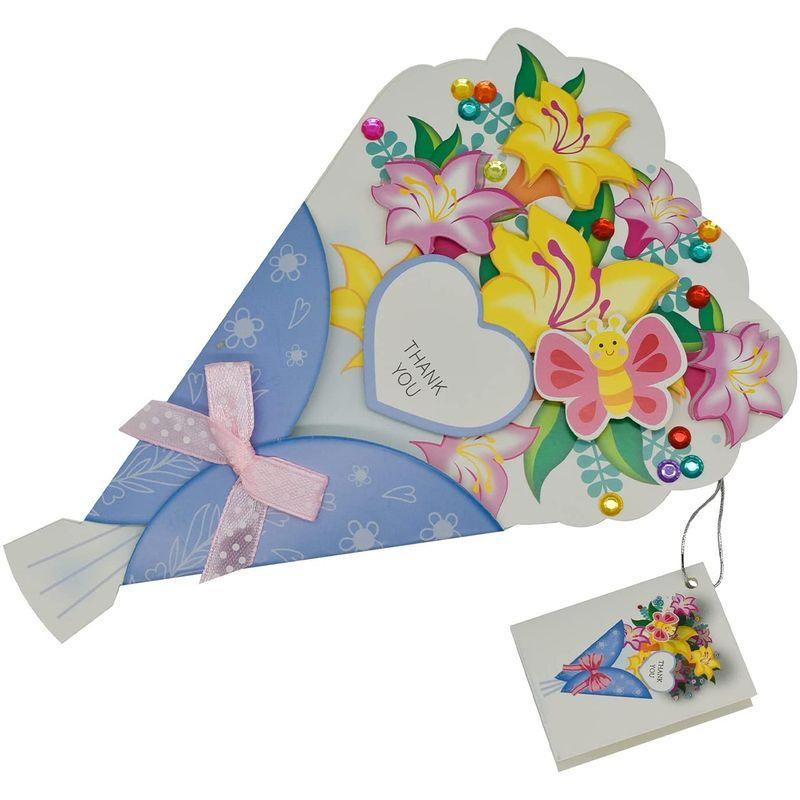 Maydahui 花束 メッセージカード 3枚セット グリーティングカード リボン付き ブーケカード おしゃれ 花 フラワー カード ブーケ