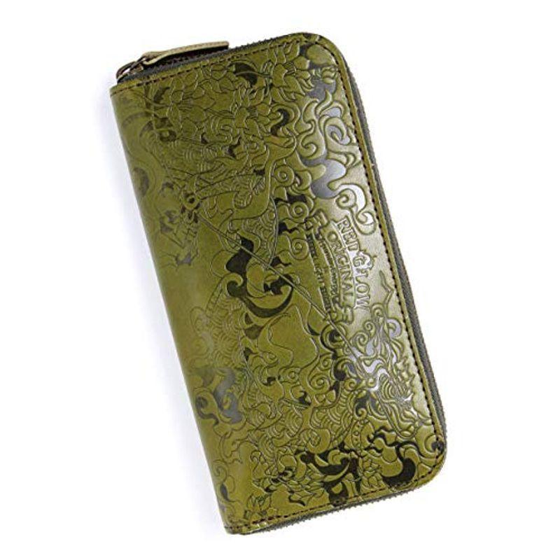 RED GLOW（レッドグロウ） 長財布 メンズ 財布 日本製 栃木レザー 本革 ラウンドファスナー 和柄 RG-004 カーキ