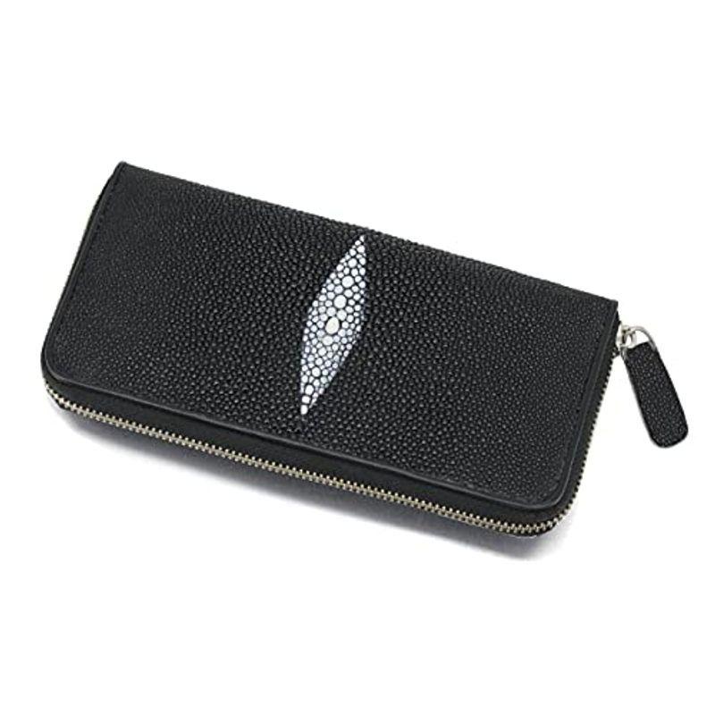 vericto スティングレイ 財布 エイ 革 長財布 ガルーシャ 内側 牛革 本革 レザー ラウンドファスナー ウォレット 黒 ブラッ