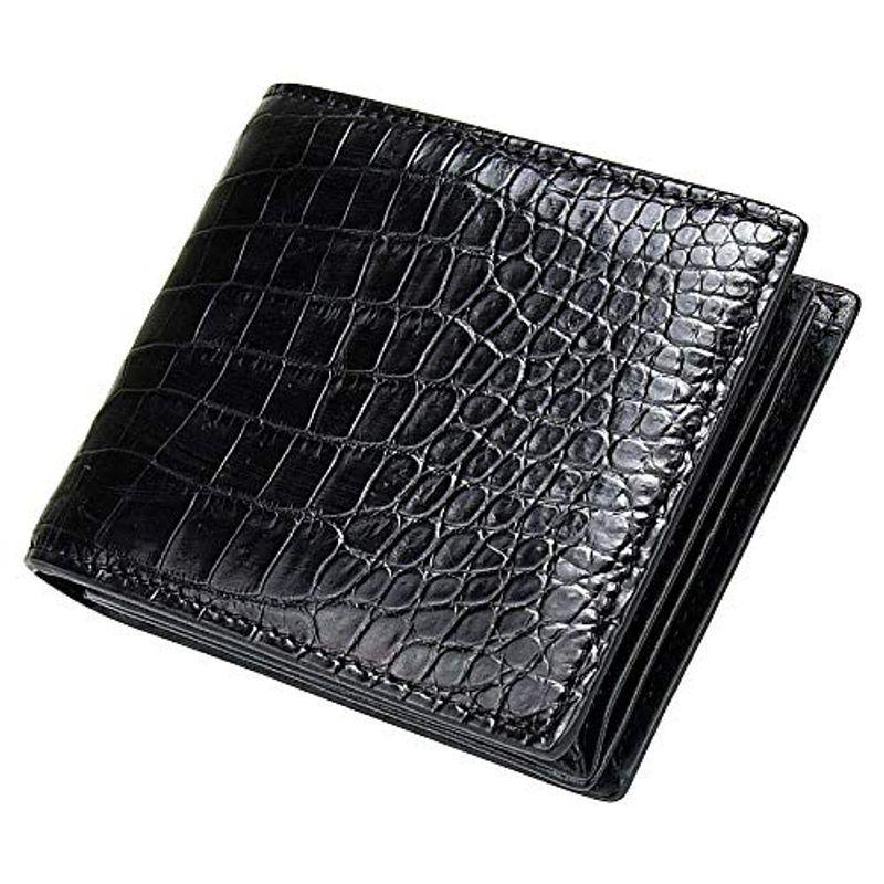 Lapista 二つ折り 財布 高級感 クロコダイル 型押し スリム お札入れ カード収納 メンズ ビジネス (ブラック)