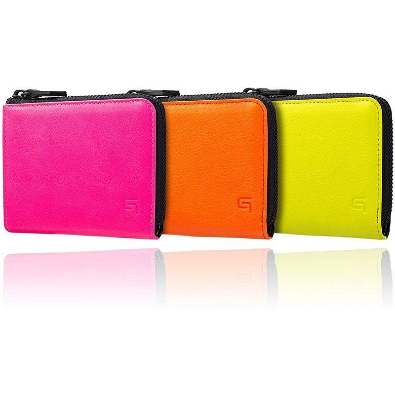 GRAMASL字ファスナー 財布 コンパクト Neon Pink/Black 本革 小銭入れ シュランケンカーフ コンパクト コンパクト 財布 Neon Pink/Black 本革 小銭入れ シュランケンカーフ