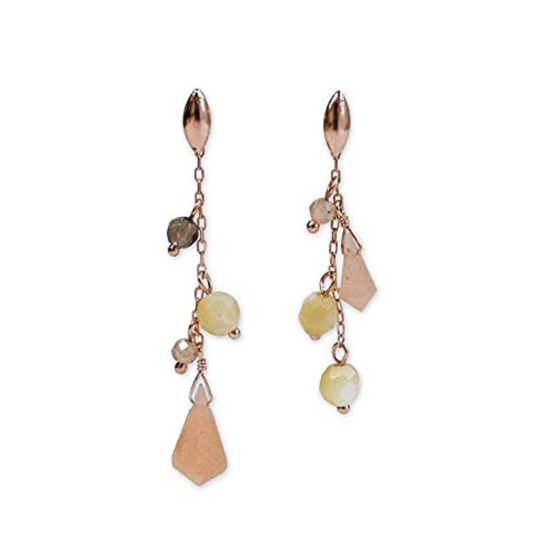 四葉のクローバー 10金 ピンクゴールド 揺れるピアス 10k K10 ピアス オレンジムーンストーン スタッドピアス 雫 ドロップ ク