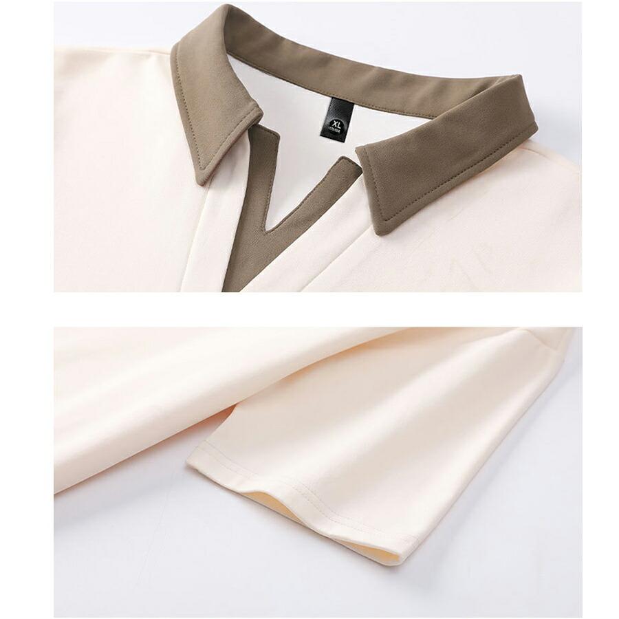 スキッパーポロシャツ メンズ 半袖 Vネック スキッパーネック ビズポロ