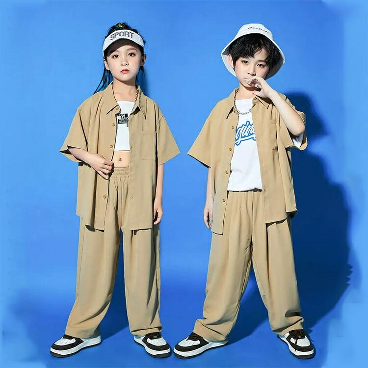 キッズ ダンス衣装 セットアップ ベージュ 男の子 女の子 シャツ