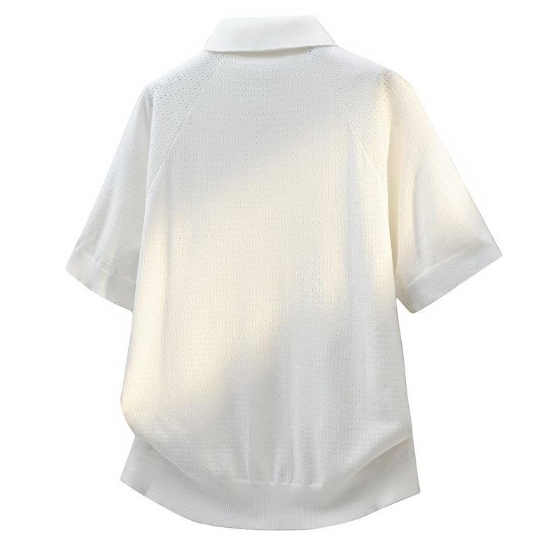 Vネックニット ポロシャツ 半袖 メンズ サマーニット ニットTシャツ
