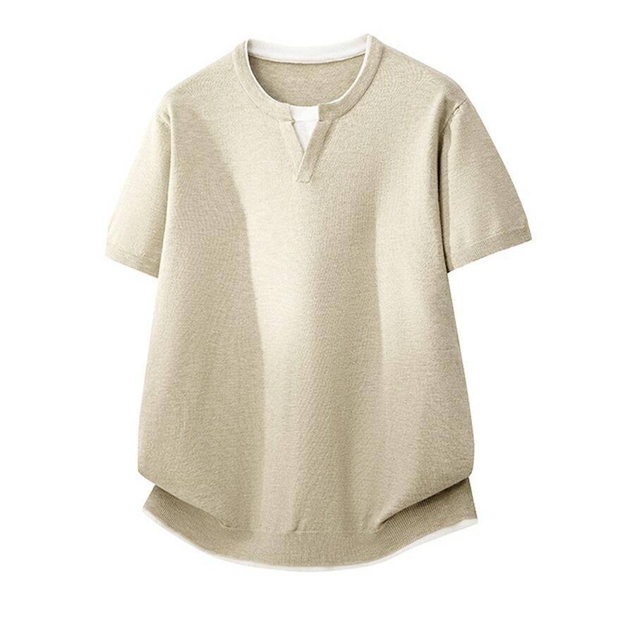 サマーニット Tシャツ メンズ 半袖 クルーネック Vネック ニットT