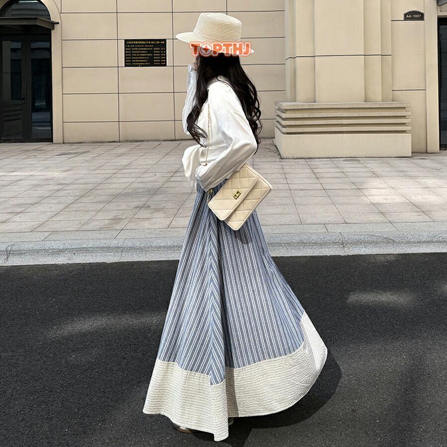 ロングスカート ストライプスカート マキシスカート レディース フレア